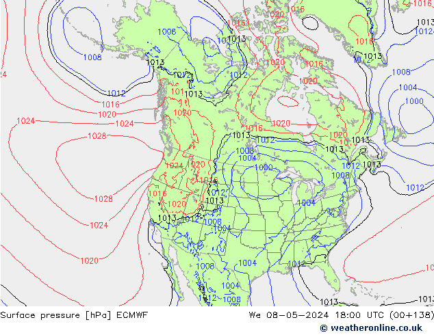 Surface pressure ECMWF We 08.05.2024 18 UTC