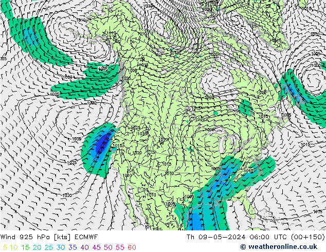 Vent 925 hPa ECMWF jeu 09.05.2024 06 UTC