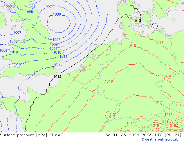 Pressione al suolo ECMWF sab 04.05.2024 00 UTC