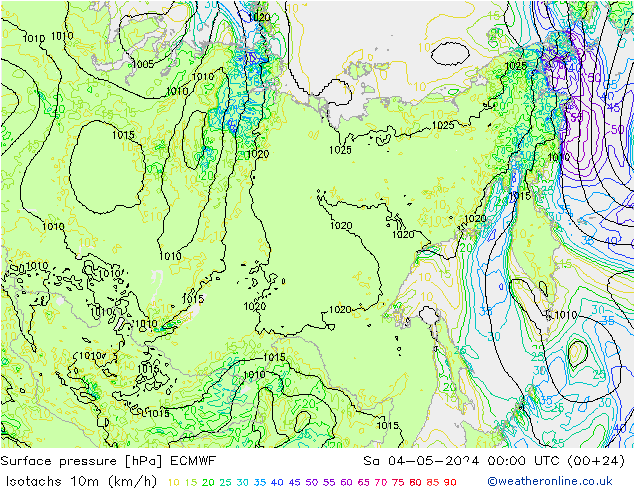 Isotachen (km/h) ECMWF za 04.05.2024 00 UTC