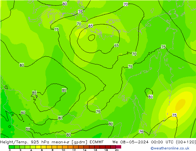 Yükseklik/Sıc. 925 hPa ECMWF Çar 08.05.2024 00 UTC