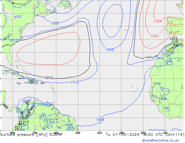 Surface pressure ECMWF Tu 07.05.2024 18 UTC