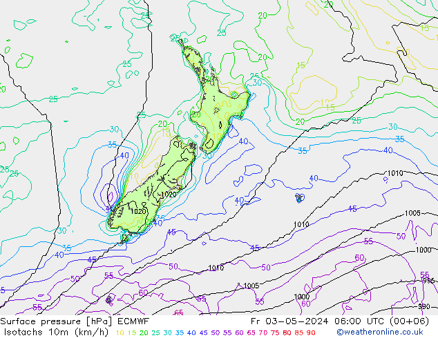 Isotachs (kph) ECMWF Fr 03.05.2024 06 UTC