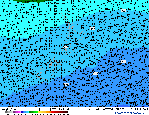 Height/Temp. 500 hPa ECMWF Seg 13.05.2024 00 UTC