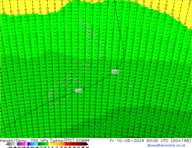 Height/Temp. 700 hPa ECMWF Fr 10.05.2024 00 UTC