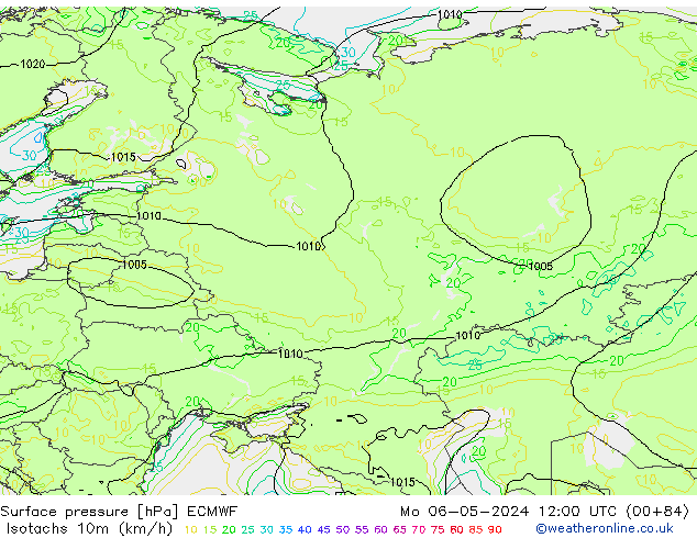 Isotachs (kph) ECMWF Mo 06.05.2024 12 UTC