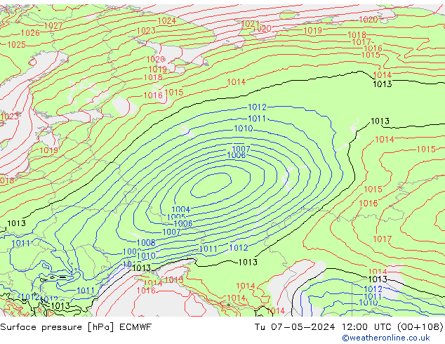 Surface pressure ECMWF Tu 07.05.2024 12 UTC