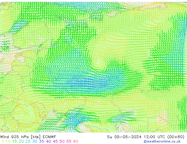 Vento 925 hPa ECMWF dom 05.05.2024 12 UTC