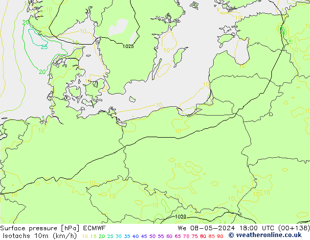 Isotachs (kph) ECMWF  08.05.2024 18 UTC