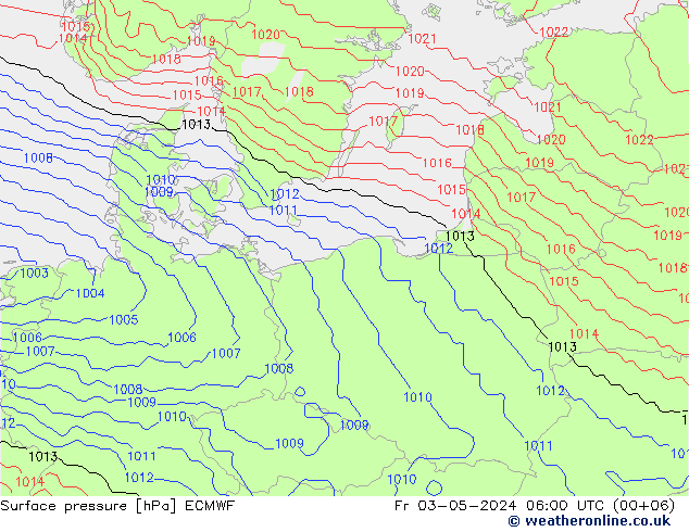 Atmosférický tlak ECMWF Pá 03.05.2024 06 UTC