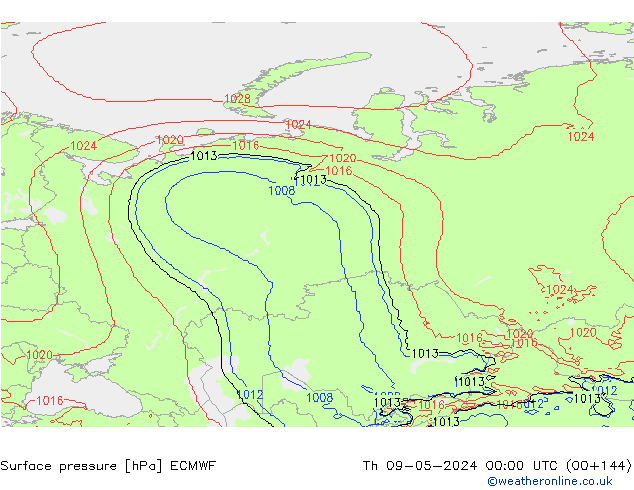 pressão do solo ECMWF Qui 09.05.2024 00 UTC