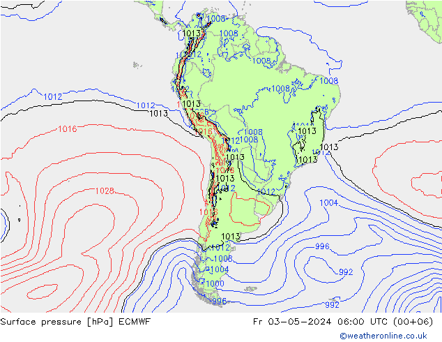 Presión superficial ECMWF vie 03.05.2024 06 UTC