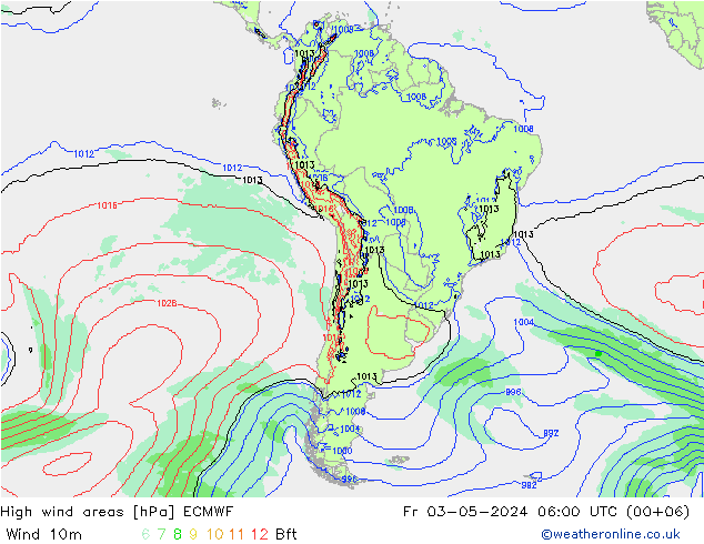 High wind areas ECMWF пт 03.05.2024 06 UTC