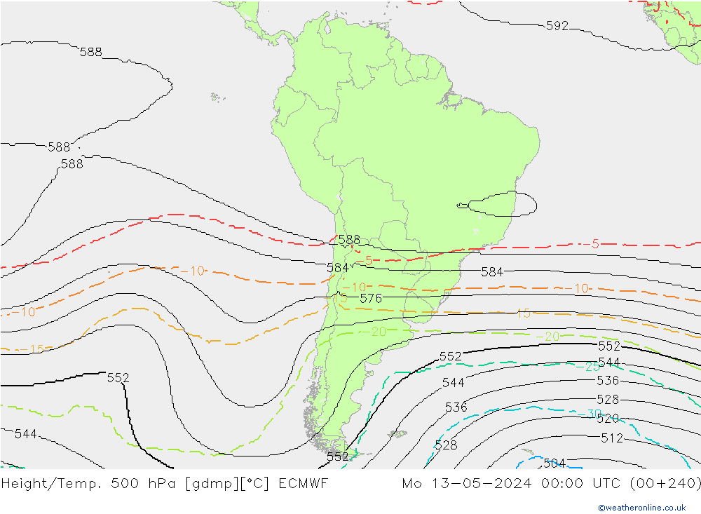 Height/Temp. 500 hPa ECMWF Seg 13.05.2024 00 UTC