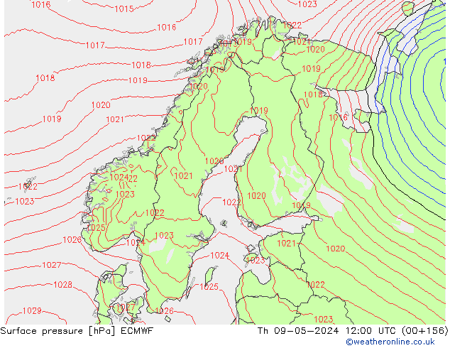 pressão do solo ECMWF Qui 09.05.2024 12 UTC