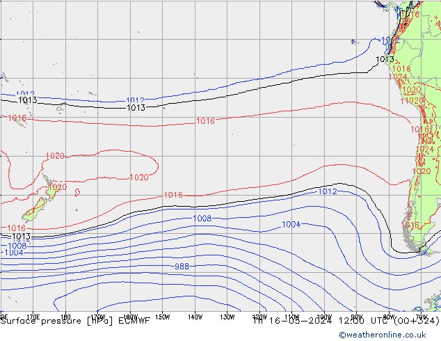 Presión superficial ECMWF jue 16.05.2024 12 UTC