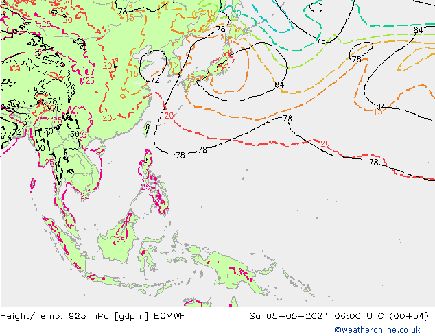 Yükseklik/Sıc. 925 hPa ECMWF Paz 05.05.2024 06 UTC