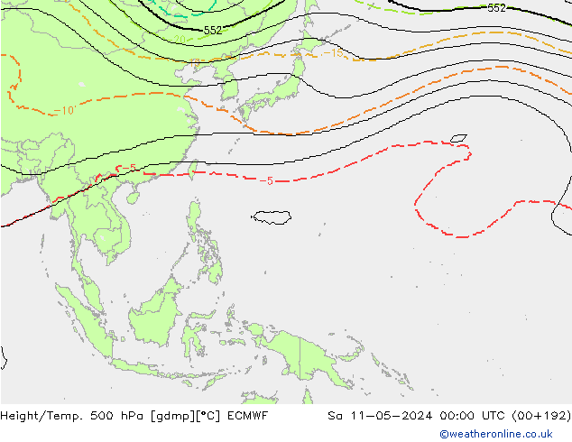 Height/Temp. 500 гПа ECMWF сб 11.05.2024 00 UTC