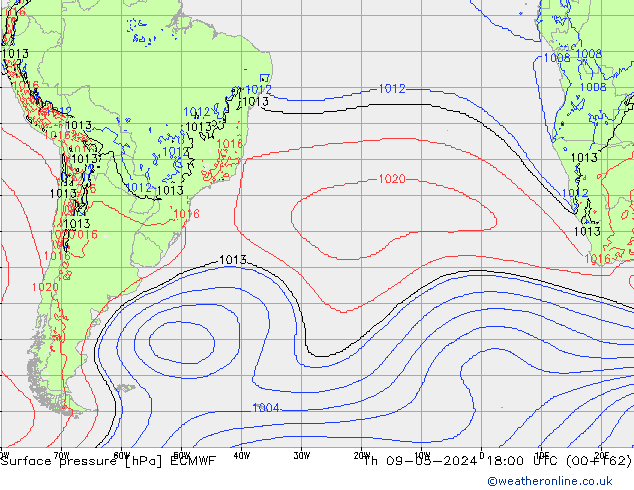 Presión superficial ECMWF jue 09.05.2024 18 UTC