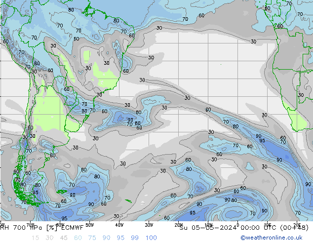 Humidité rel. 700 hPa ECMWF dim 05.05.2024 00 UTC