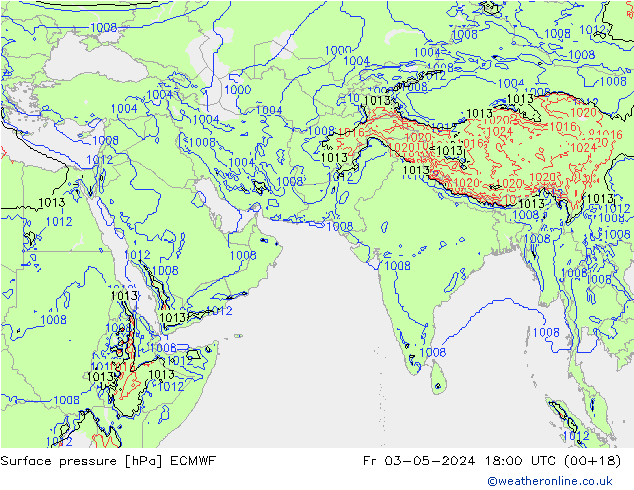 Atmosférický tlak ECMWF Pá 03.05.2024 18 UTC