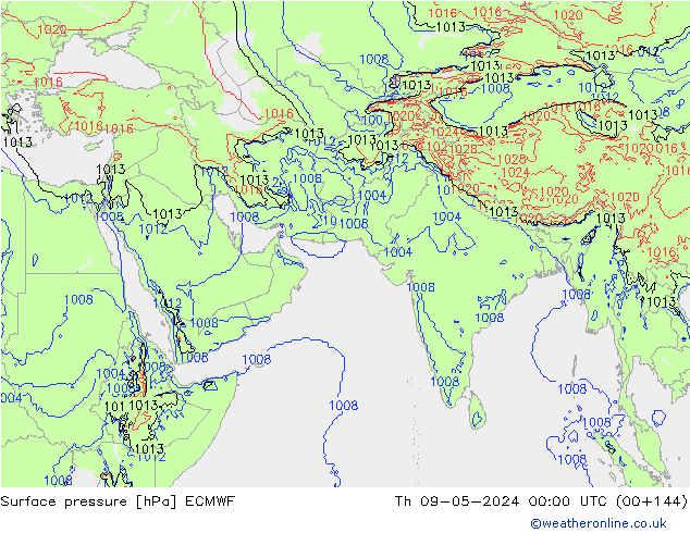 Presión superficial ECMWF jue 09.05.2024 00 UTC