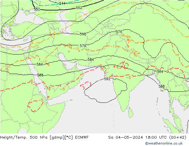 Yükseklik/Sıc. 500 hPa ECMWF Cts 04.05.2024 18 UTC