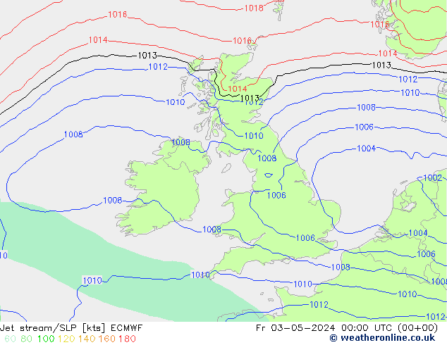 Prąd strumieniowy ECMWF pt. 03.05.2024 00 UTC