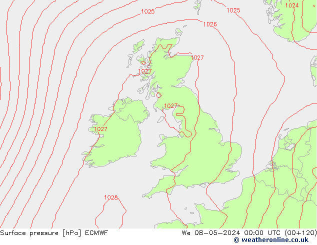 Pressione al suolo ECMWF mer 08.05.2024 00 UTC