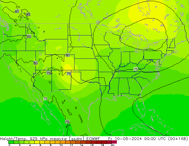 Height/Temp. 925 hPa ECMWF Pá 10.05.2024 00 UTC