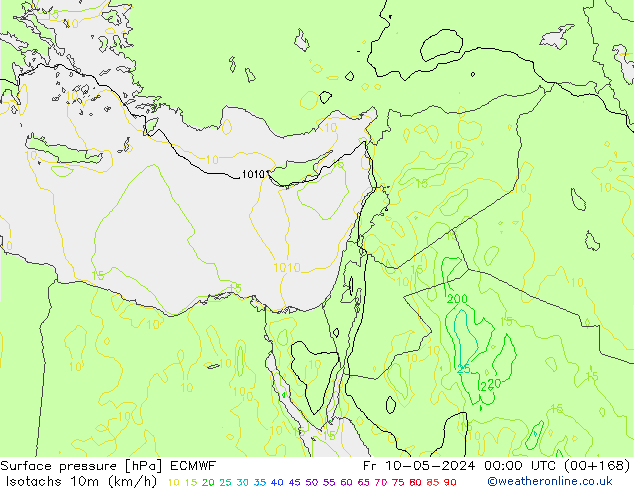 Isotachs (kph) ECMWF Fr 10.05.2024 00 UTC