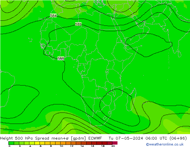 Hoogte 500 hPa Spread ECMWF di 07.05.2024 06 UTC