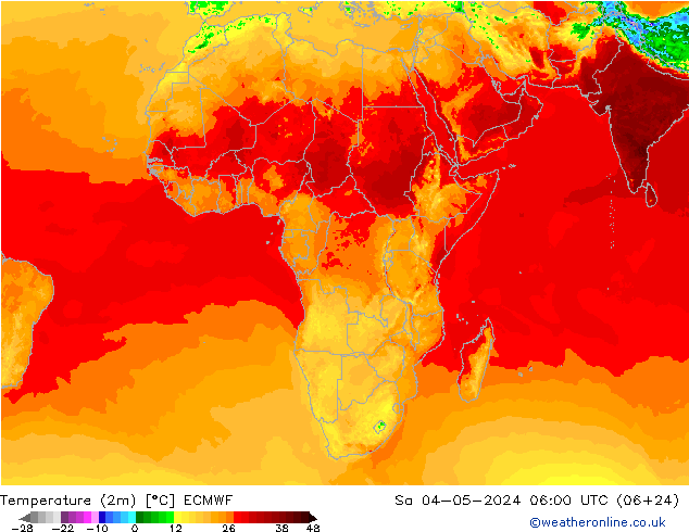 mapa temperatury (2m) ECMWF so. 04.05.2024 06 UTC