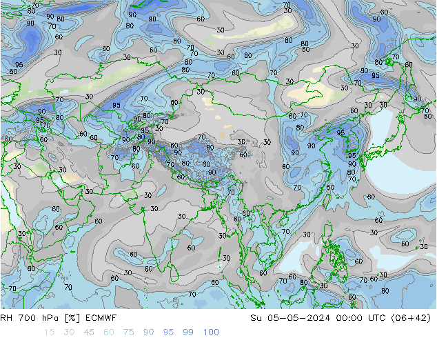 RH 700 hPa ECMWF dom 05.05.2024 00 UTC