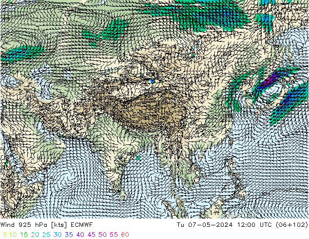 Wind 925 hPa ECMWF Di 07.05.2024 12 UTC