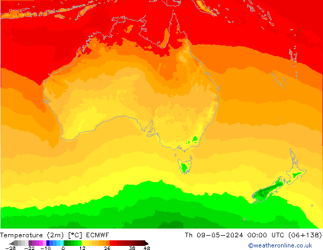 Temperatura (2m) ECMWF gio 09.05.2024 00 UTC