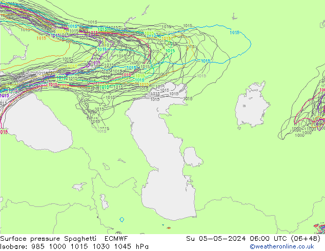 pressão do solo Spaghetti ECMWF Dom 05.05.2024 06 UTC
