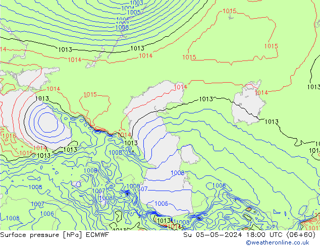 Atmosférický tlak ECMWF Ne 05.05.2024 18 UTC