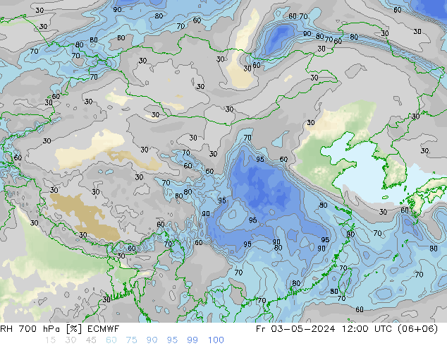 RH 700 hPa ECMWF 星期五 03.05.2024 12 UTC