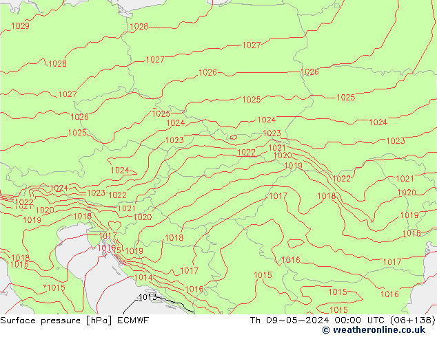 Pressione al suolo ECMWF gio 09.05.2024 00 UTC