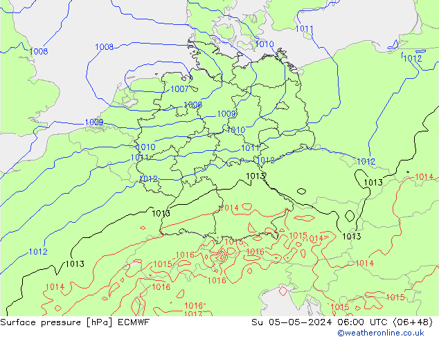 Pressione al suolo ECMWF dom 05.05.2024 06 UTC