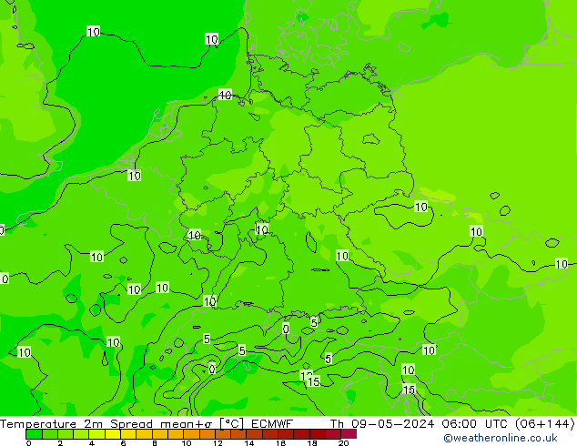 Temperature 2m Spread ECMWF Th 09.05.2024 06 UTC