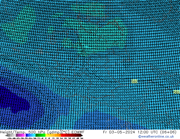 Geop./Temp. 500 hPa ECMWF vie 03.05.2024 12 UTC