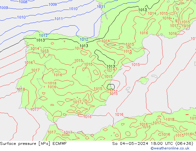 Presión superficial ECMWF sáb 04.05.2024 18 UTC