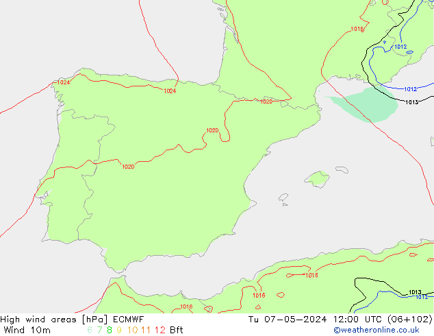 High wind areas ECMWF Tu 07.05.2024 12 UTC