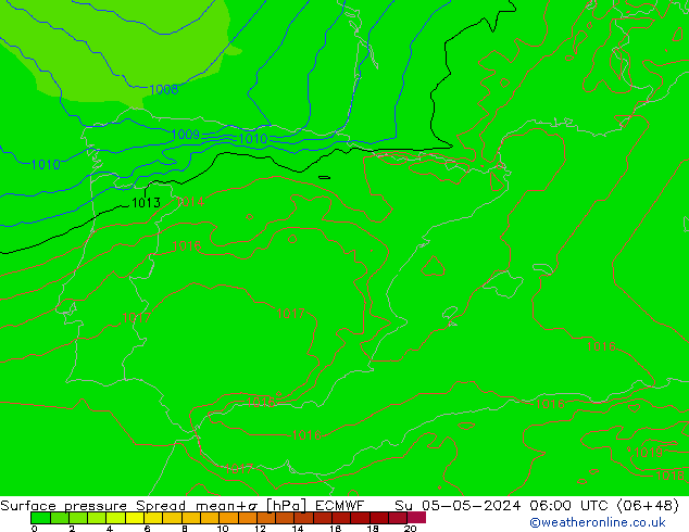 Surface pressure Spread ECMWF Su 05.05.2024 06 UTC