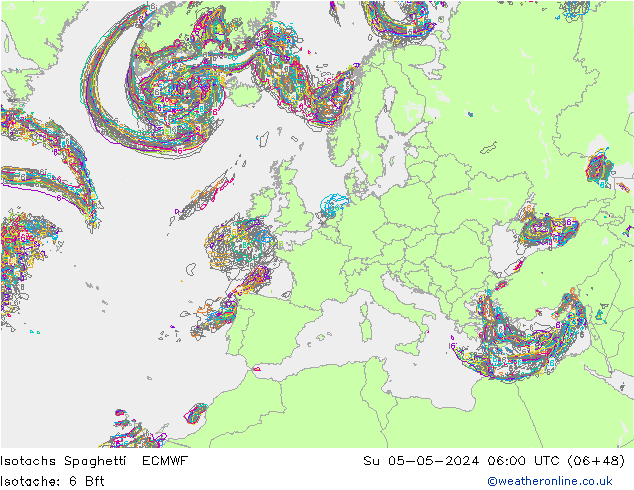 Eşrüzgar Hızları Spaghetti ECMWF Paz 05.05.2024 06 UTC