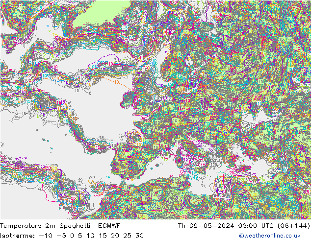 Temperature 2m Spaghetti ECMWF Th 09.05.2024 06 UTC