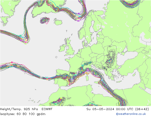 Height/Temp. 925 hPa ECMWF So 05.05.2024 00 UTC