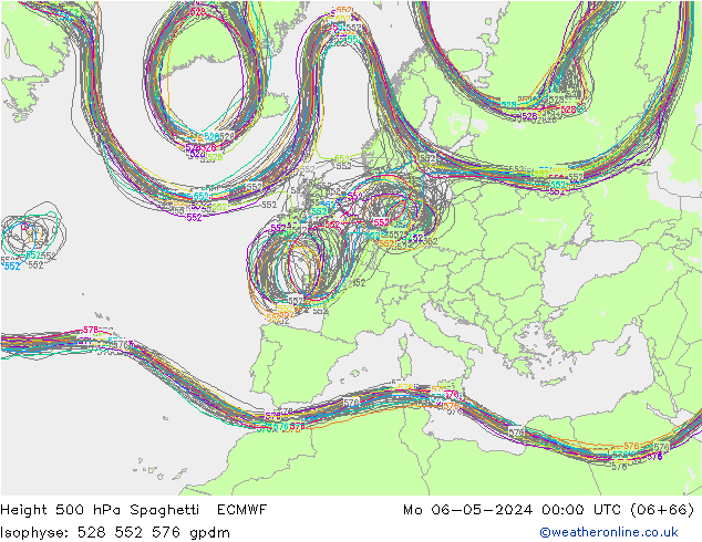 Height 500 hPa Spaghetti ECMWF  06.05.2024 00 UTC